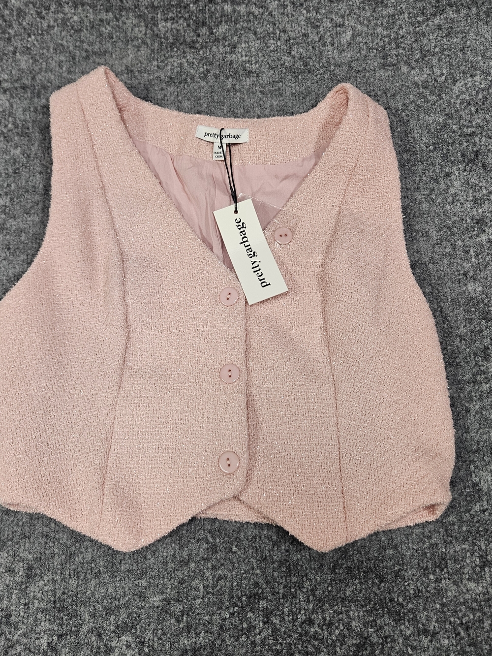 pretty garbage Button-Front Vest in Pink Size Medium